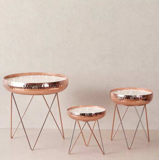 RoseGold Metal Candle Urli Round Jar with Stand (Un-Scented)