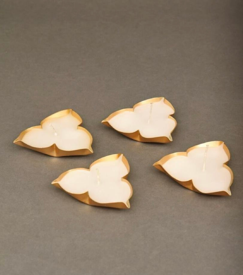 Set of 4 - Leaf Shape Metal Urli Scented Candle | Home Decor candle | Festive Urli Candle | Urli bowl candle set