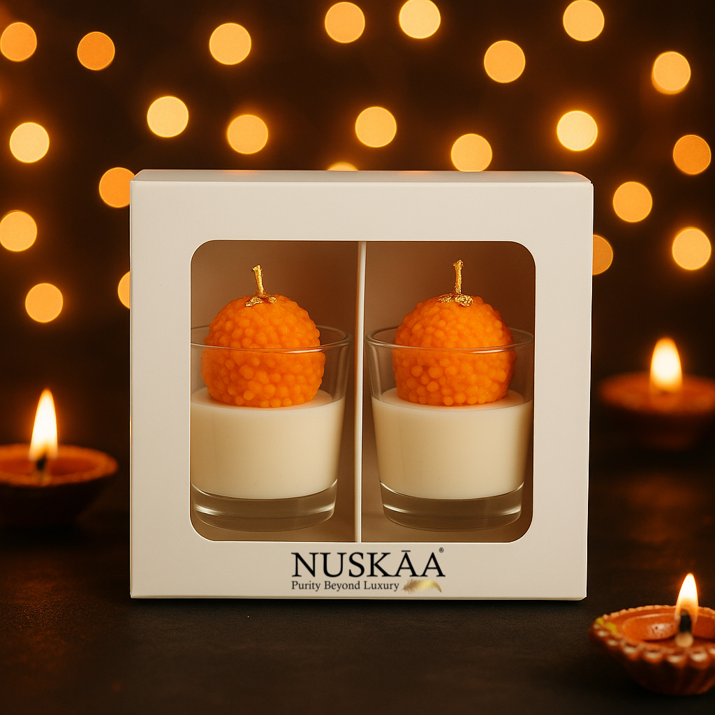 Motichoor Laddoo (Ladoo) Candle In Glass Votive | Set of 2 (Scented)