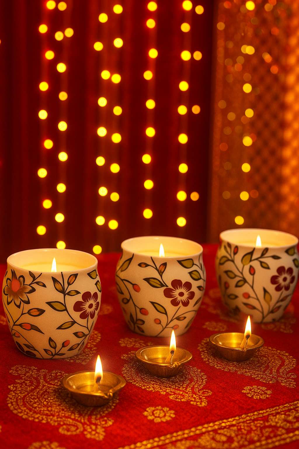 Flower Leaf Multicolour Ceramic Jar/Cup/Kullad Candle - Set of 2 - Scented