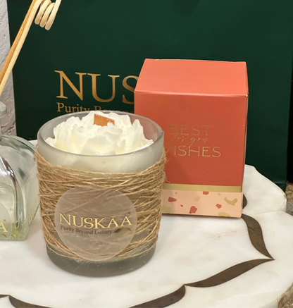 Beautiful Jute Jar Candle - Wooden Wick - Flower Decoration