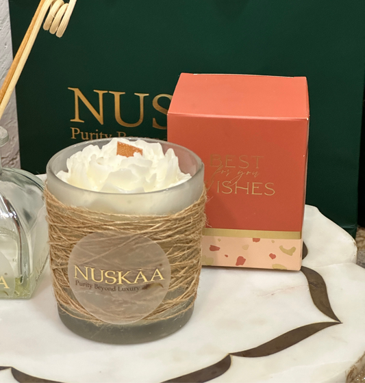 Beautiful Jute Jar Candle - Wooden Wick - Flower Decoration