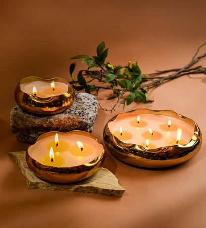 Gold Metal Candle Urli Bowl (Un-Scented)
