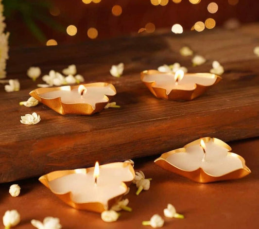 Set of 4 - Leaf Shape Metal Urli Scented Candle | Home Decor candle | Festive Urli Candle | Urli bowl candle set