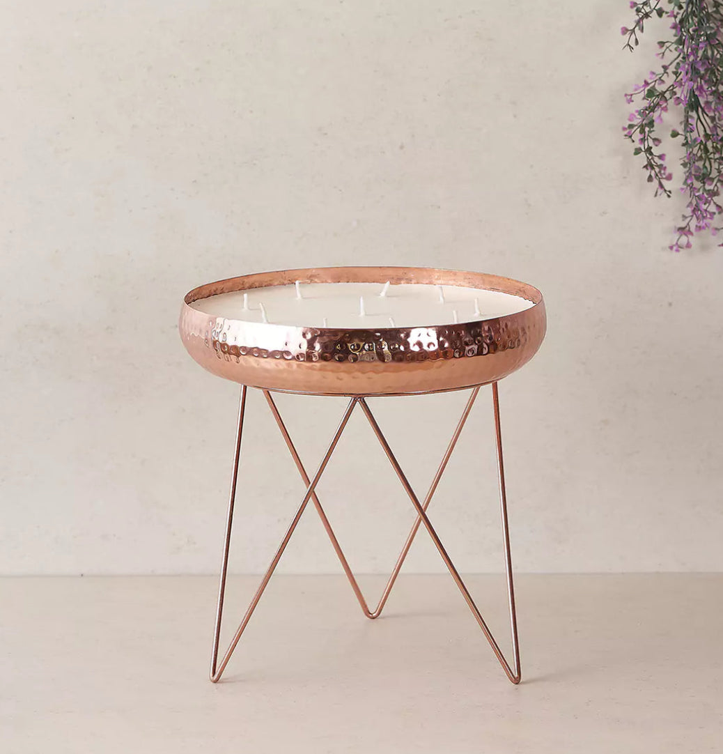 RoseGold Metal Candle Urli Round Jar with Stand (Un-Scented)