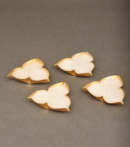 Set of 4 - Leaf Shape Metal Urli Scented Candle | Home Decor candle | Festive Urli Candle | Urli bowl candle set