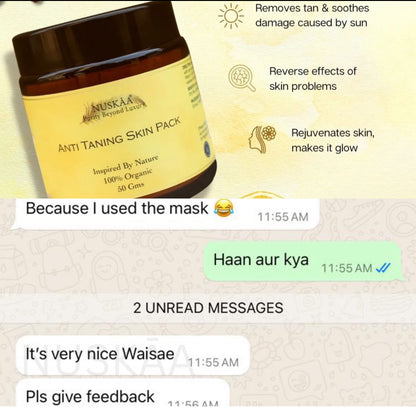 NUSKAA 100% Purely Organic Anti Taning Skin Pack 50 gm