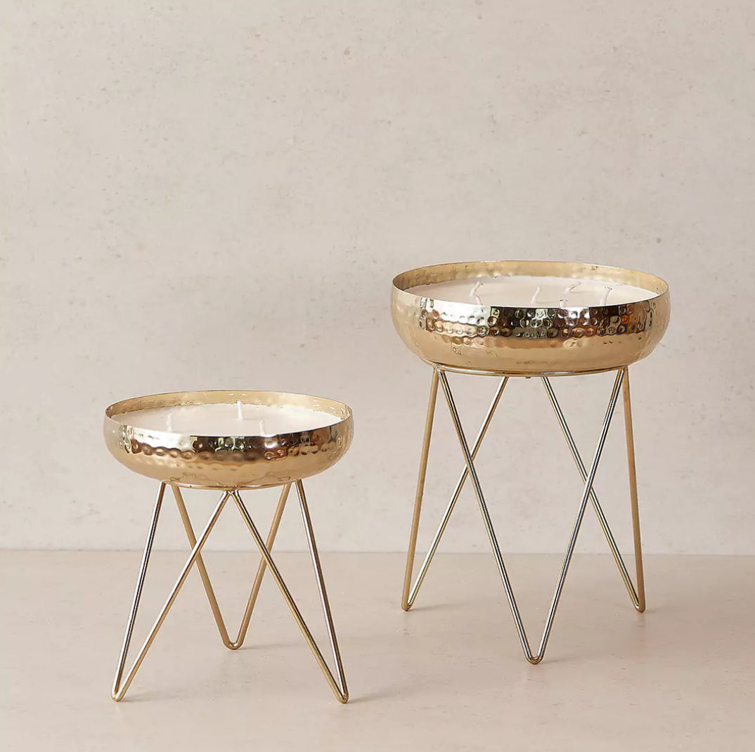 Gold Metal Candle Urli Round Jar with Stand (Un-Scented)