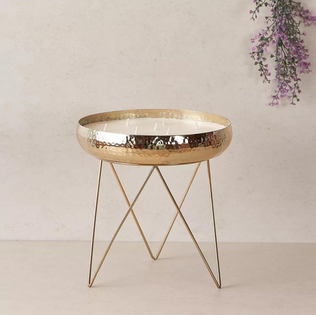 Gold Metal Candle Urli Round Jar with Stand (Un-Scented)