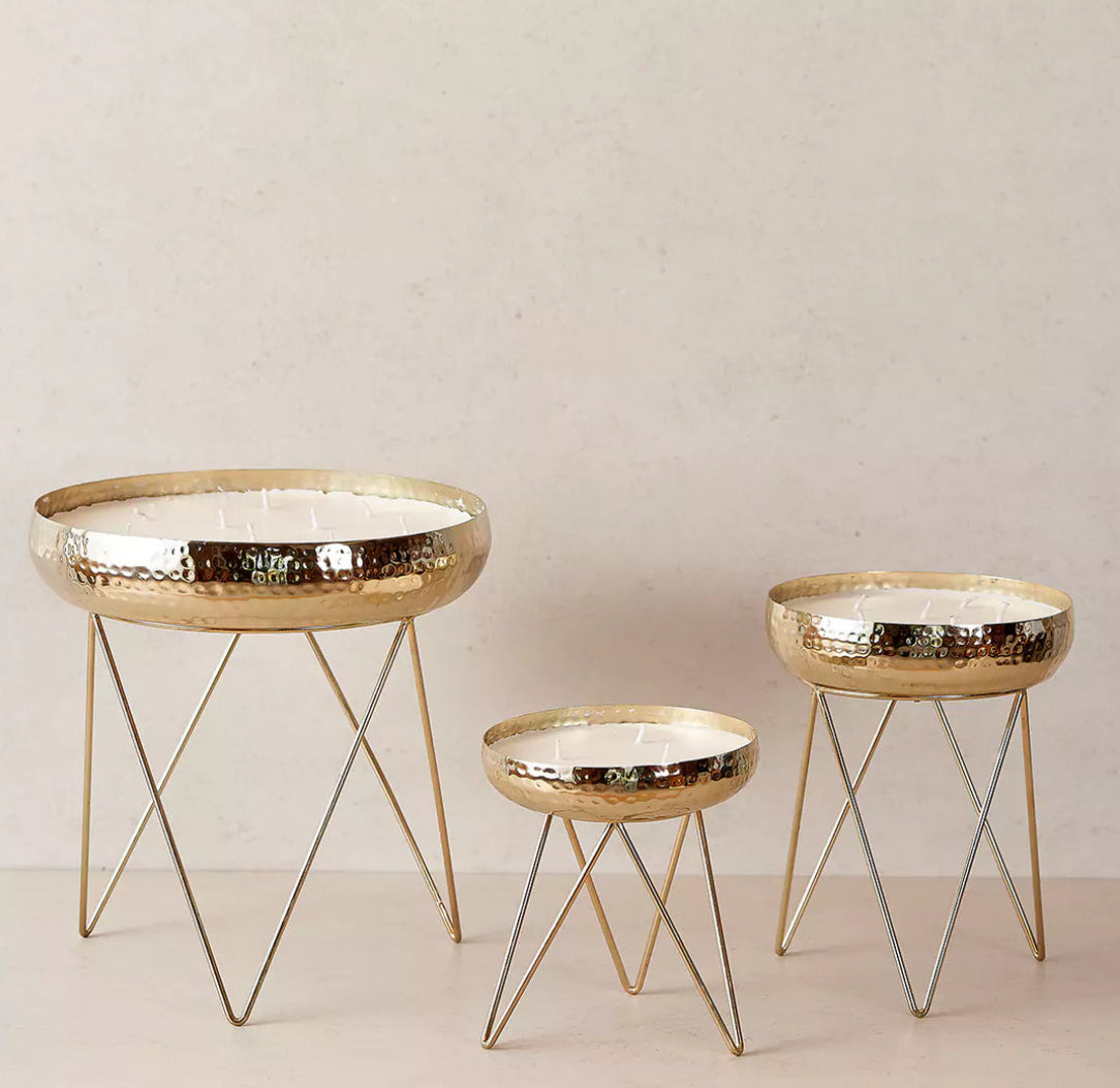 Gold Metal Candle Urli Round Jar with Stand (Un-Scented)