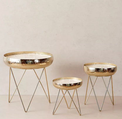 Gold Metal Candle Urli Round Jar with Stand (Un-Scented)