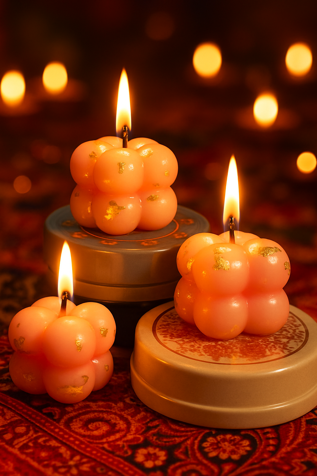 Small Bubble Cube Gold Foiled Candle | Scented | Set of 6