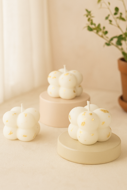 Small Bubble Cube Gold Foiled Candle | Scented | Set of 6