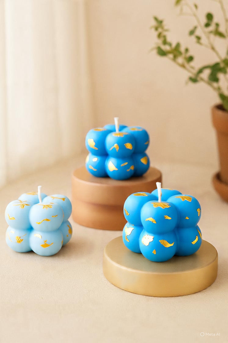 Small Bubble Cube Gold Foiled Candle | Scented | Set of 6