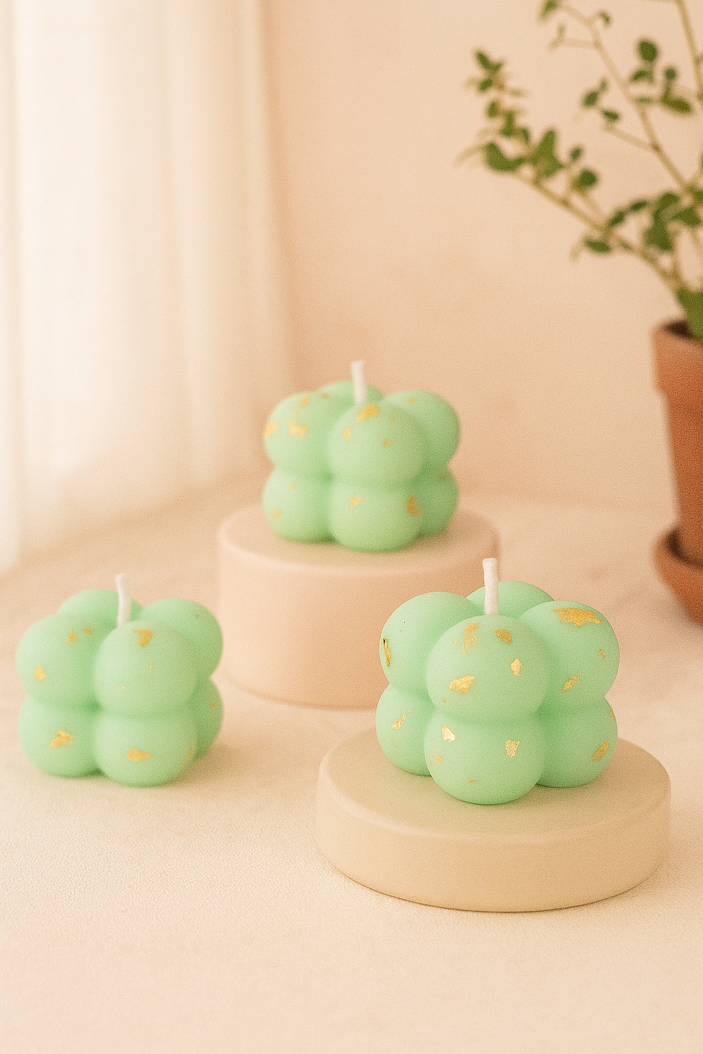 Small Bubble Cube Gold Foiled Candle | Scented | Set of 6