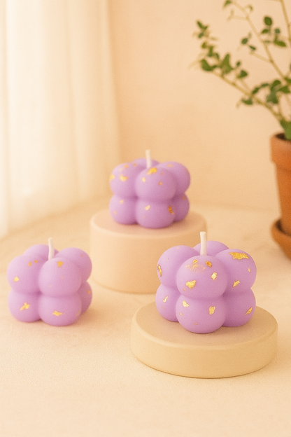 Small Bubble Cube Gold Foiled Candle | Scented | Set of 6