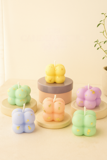 Small Bubble Cube Gold Foiled Candle | Scented | Set of 6