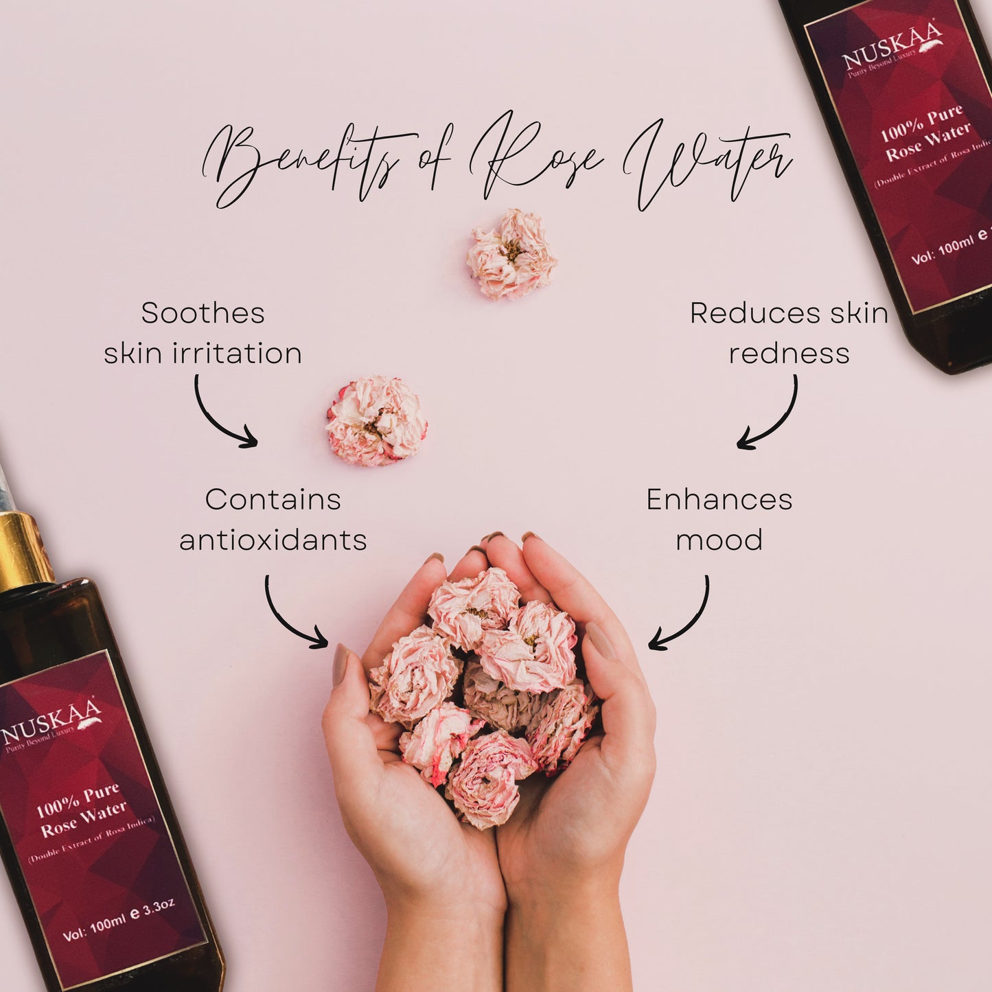 NUSKAA 100% Pure Organic Rose Water (100 ML)